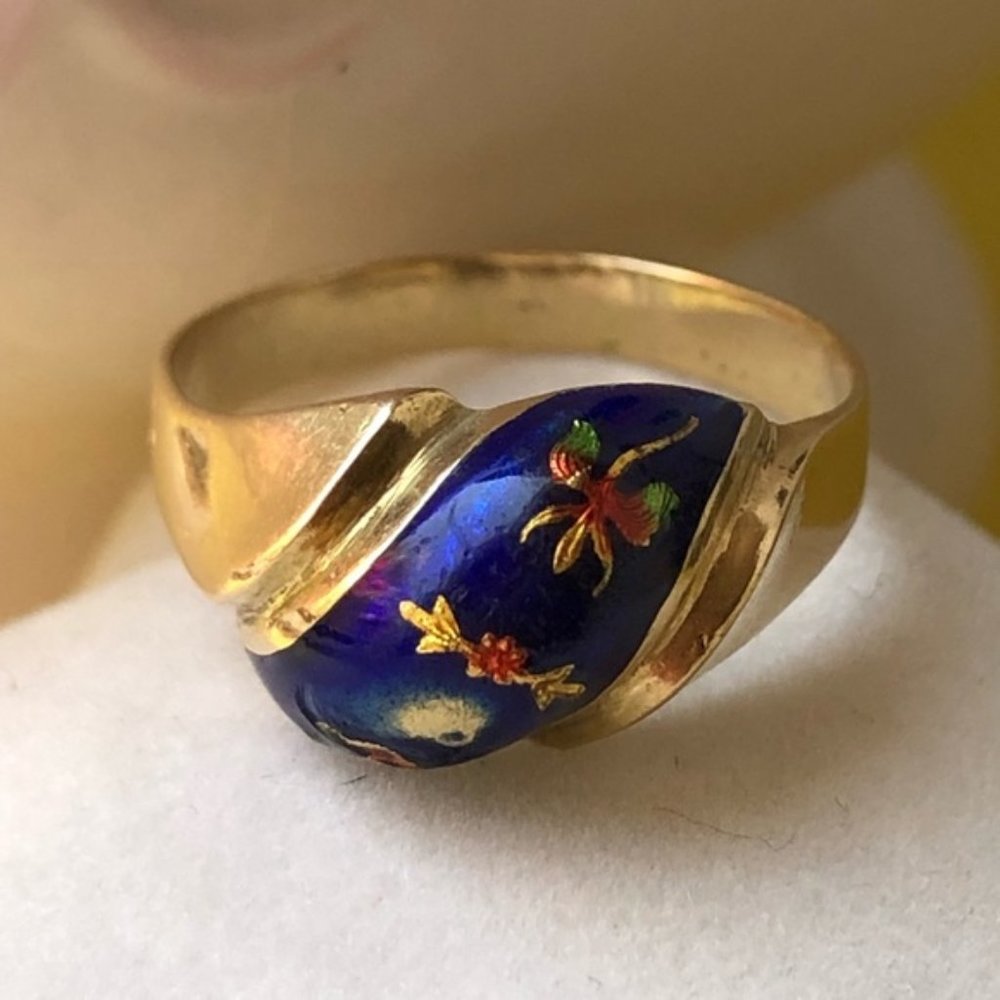 18K Yellow Gold Vintage Enamel Ring - Picture 3 of 7